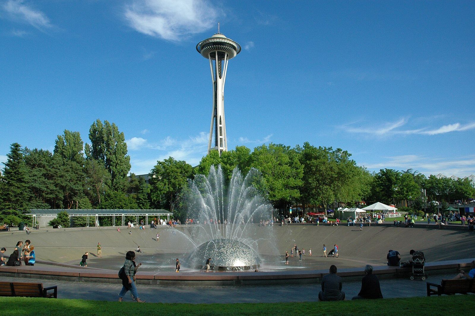The International Fountain at Seattle Center with the Space Needle behind